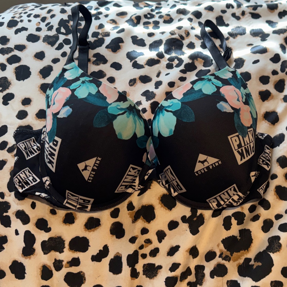 Pink VS Floral Print Push-Up Bra Size 36D
